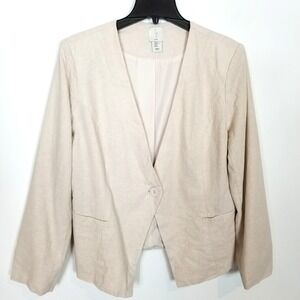 Joie Women Linen Blend Blazer Jacket Sz XL Beige One Button Summer Classic